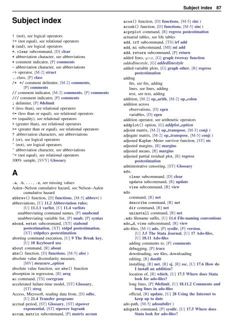 Stata Quick Reference and Index