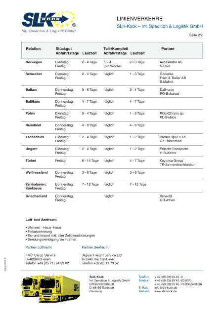linienverkehre - SLK-Kock Internationale Spedition & Logistik GmbH