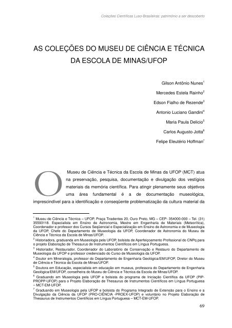 as coleÃ§Ãµes do museu de ciÃªncia e tÃ©cnica da escola de minas/ufop