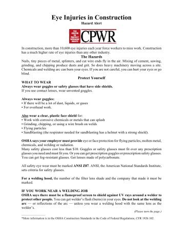Eye Protection CPWR Factsheet (PDF)