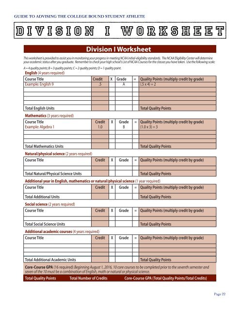 Guide to Advising the College Bound Student âAthlete - Lebanon ...