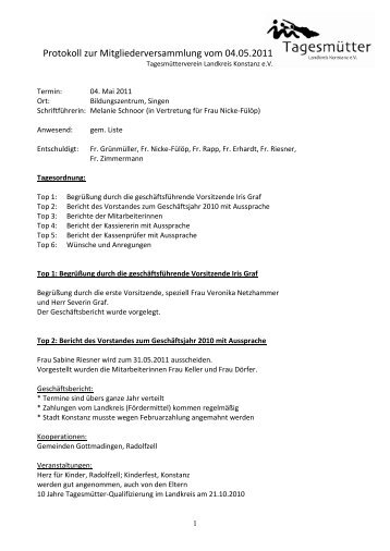 Protokoll Mitgliederversammlung 2011 - Tagesmütterverein Lkr ...