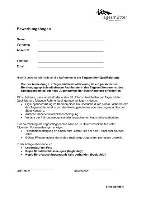 Bewerbungsbogen Kreis Konstanz - Tagesmuetterverein.info