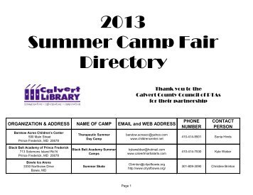 Summer Camp Info - Calvert Library - Lib.md.us