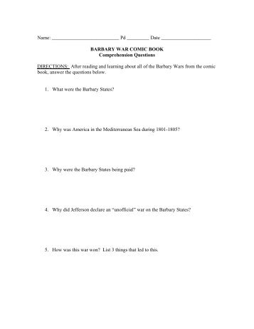 BARBARY WAR COMIC BOOK Comprehension Questions DIRECTIO