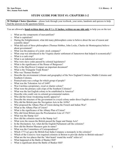 STUDY GUIDE FOR TEST #1: CHAPTERS 1-2