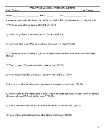 NOVA Video Questions: Hunting the Elements Earth Science Mr ...