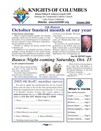 October 2005 - Knights of Columbus Bishop Johnson Council 9487