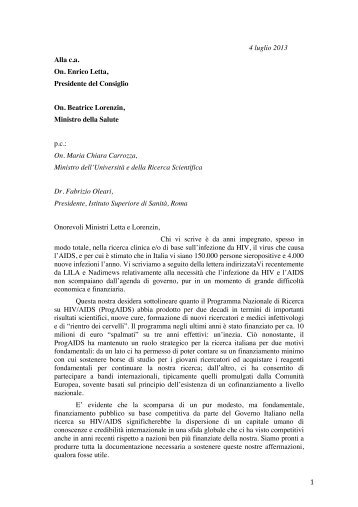 lettera Letta-Lorenzin - Scienza in Rete