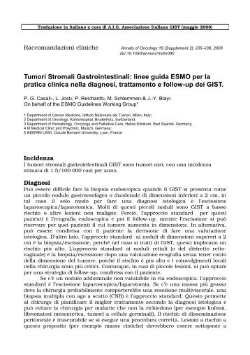 Tumori Stromali Gastrointestinali: linee guida ESMO per la pratica ...
