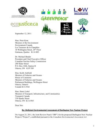 September 12, 2011 Hon. Peter Kent Minister of the Environment ...