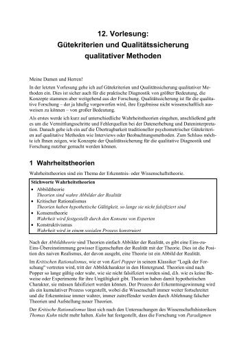 Gütekriterien und Qualitätssicherung qualitativer Methoden - ZTG