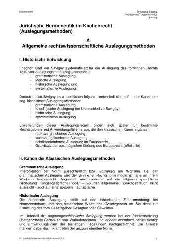 Juristische Hermeneutik im Kirchenrecht (Auslegungsmethoden) A ...