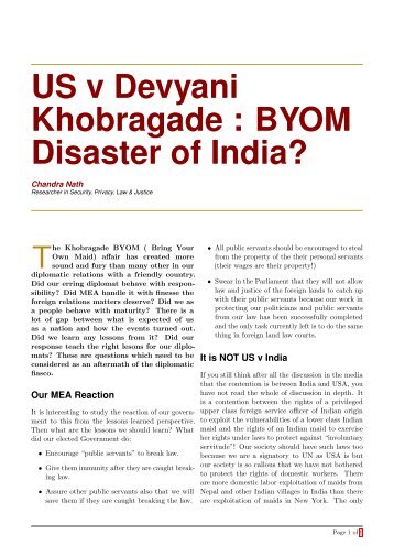 US v Devyani Khobragade: BYOM Disaster of India?