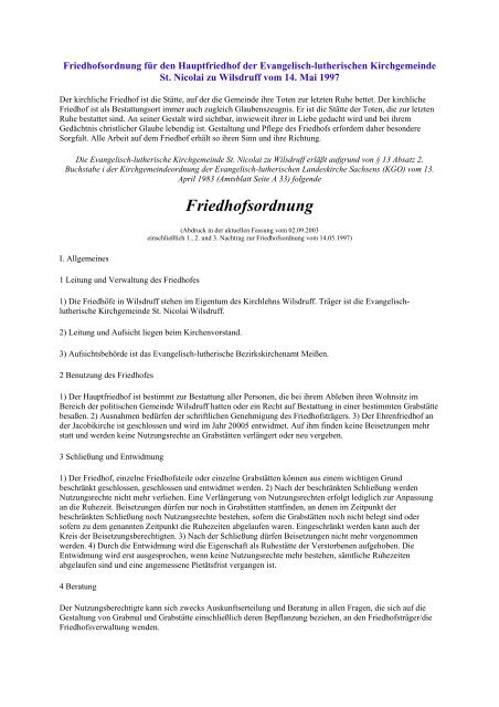 Friedhofsordnung fÃ¼r den Hauptfriedhof Wilsdruff - Wilsdruffer ...