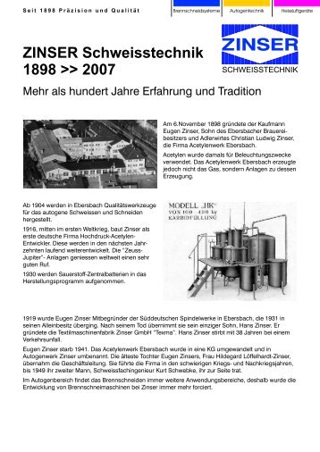 11-006-001 ZINSER Historie.cdr - Zinser Schweisstechnik GmbH