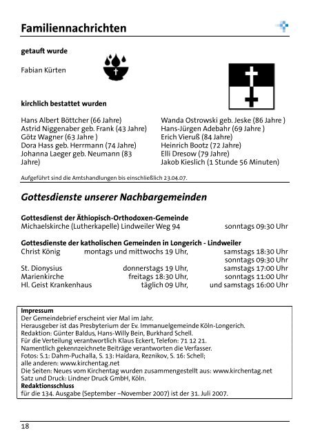 Ausgabe 2 - Evangelischen Immanuel-Gemeinde in KÃ¶ln-Longerich