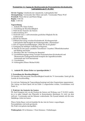 Protokoll - Protestantischer Kirchenbezirk Ludwigshafen