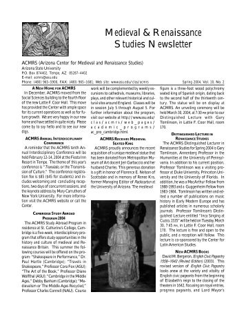 Spring Newsletter 1999 - Arizona Center for Medieval and ...