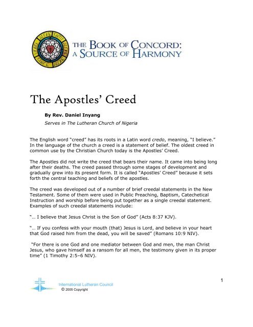 The Apostles Creed International Lutheran Council The Apostles Creed International Lutheran Council