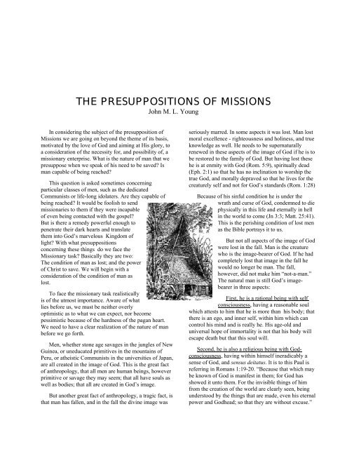 THE PRESUPPOSITIONS OF MISSIONS