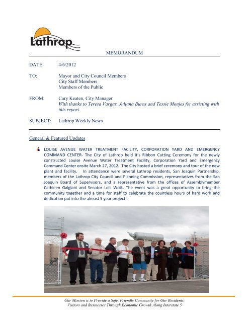 Lathrop Weekly News - 04-06-2012 - City of Lathrop