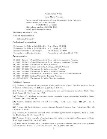 Curriculum Vitae - Department of Mathematical Sciences - Central ...