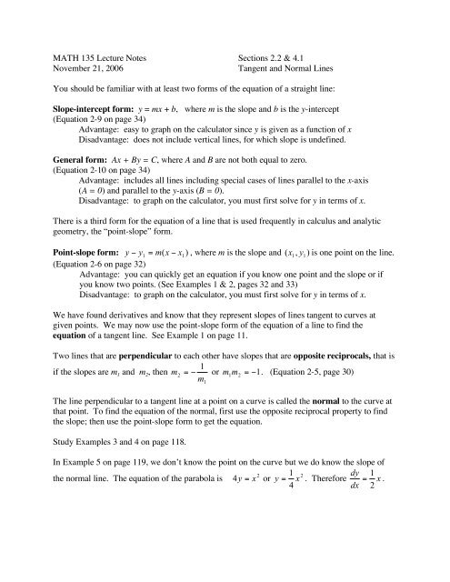 4.1 Tangents and Normals