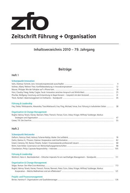 2010 – 79. Jahrgang - zfo - Zeitschrift Führung + Organisation