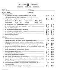 Kindergarten Physical Questionnaire