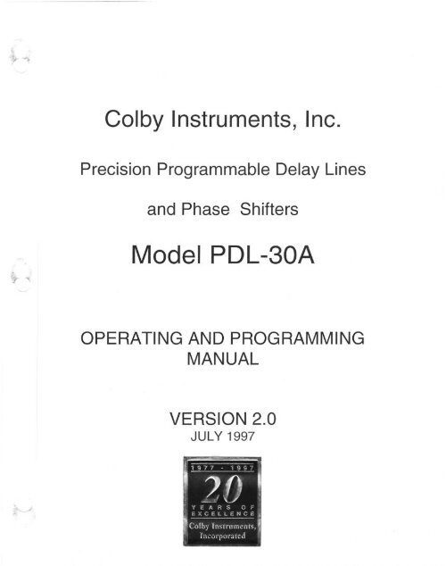 pdl-30a-manual - Colby Instruments