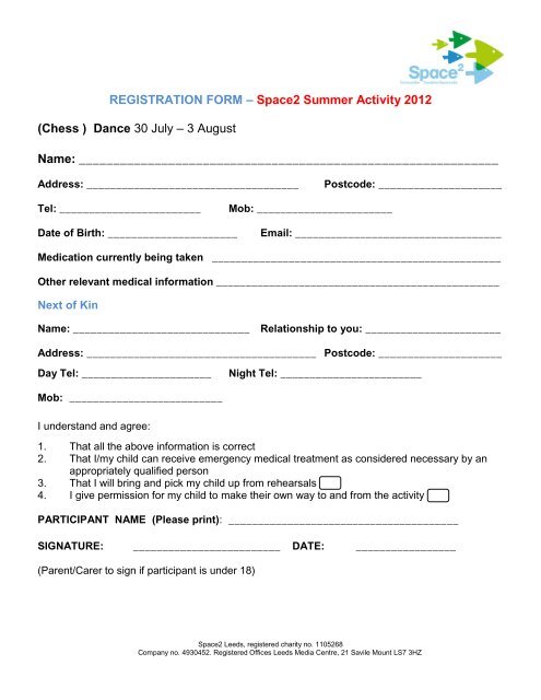 Dance Registration Form - CHESS Cluster - Breeze