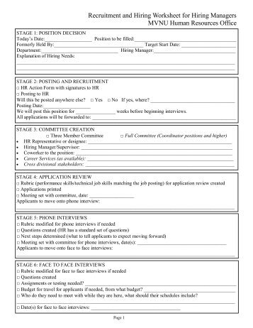 Staff Recruitment and Selection Hiring Checklist - Human ...
