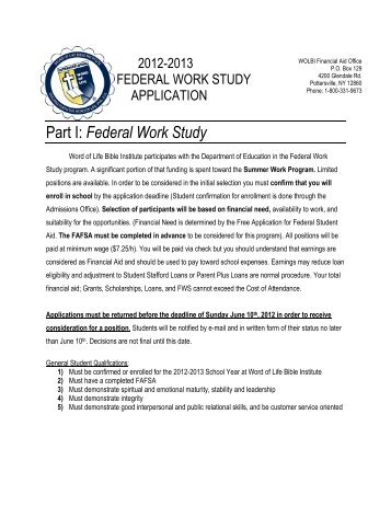 Part I: Federal Work Study - Word of Life Bible Institute