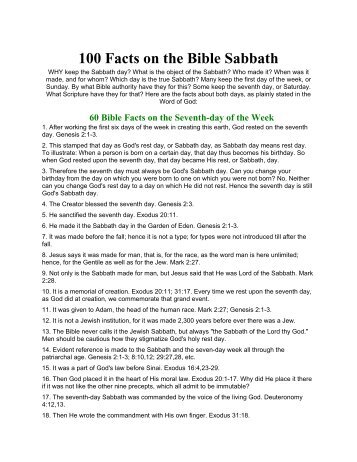 100 Facts on the Bible Sabbath.