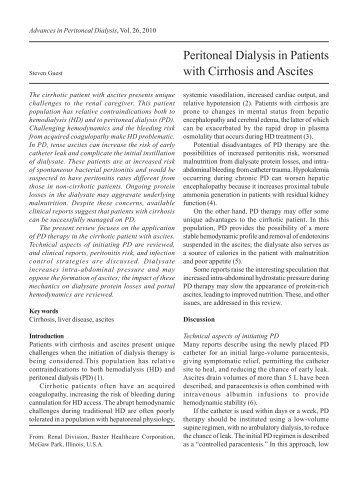 Peritoneal Dialysis in Patients with Cirrhosis and Ascites