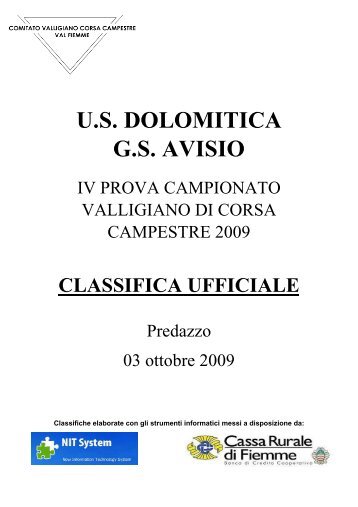 classifica categorie - US Dolomitica