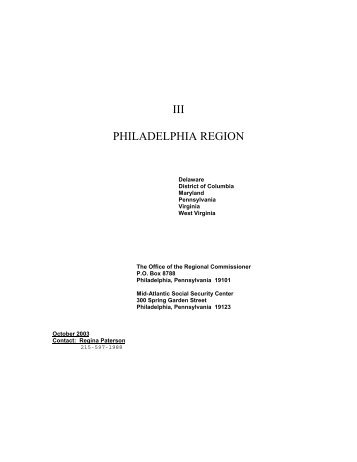 III PHILADELPHIA REGION - Social Security Advisory Service