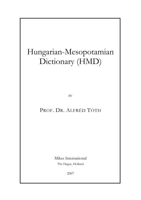 Hungarian Mesopotamian Dictionary Hmd
