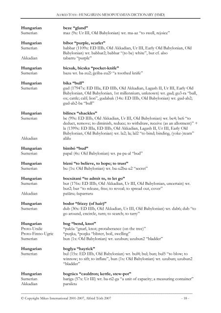 Hungarian-Mesopotamian Dictionary (HMD)