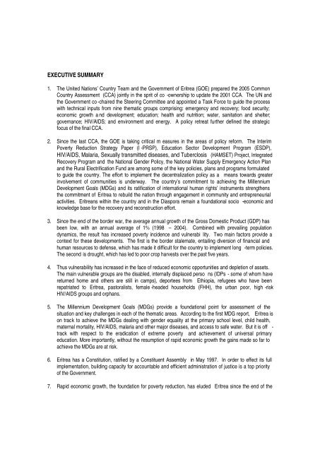 Common Country Assessment (CCA) - ECSS | Eritrean Center for ...