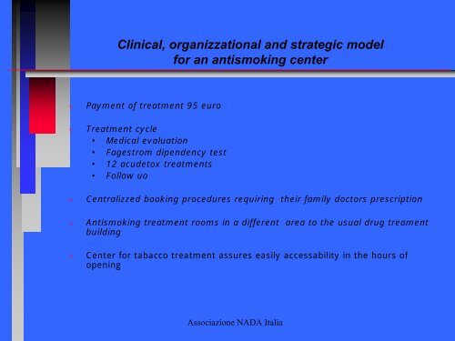 Clinical, organizzational and strategic model for an antismoking center