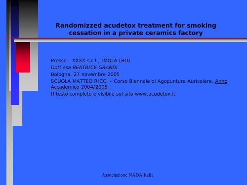 Clinical, organizzational and strategic model for an antismoking center