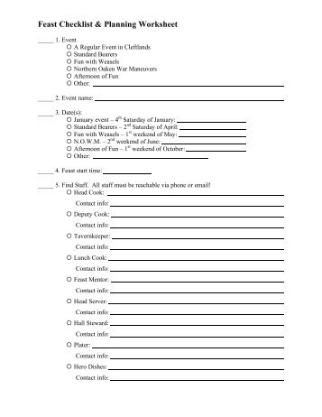 Feast Checklist & Planning Worksheet