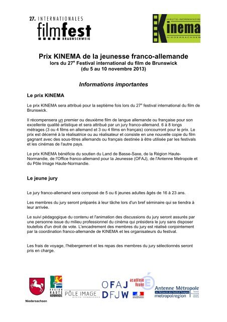 Prix KINEMA de la jeunesse franco-allemande - Filmfest ...