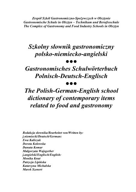 Szkolny Sa Ownik Gastronomiczny Polsko Niemiecko Angielski