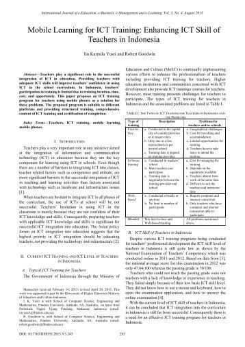 Mobile Learning for ICT Training: Enhancing ICT Skill of ... - ijeeee