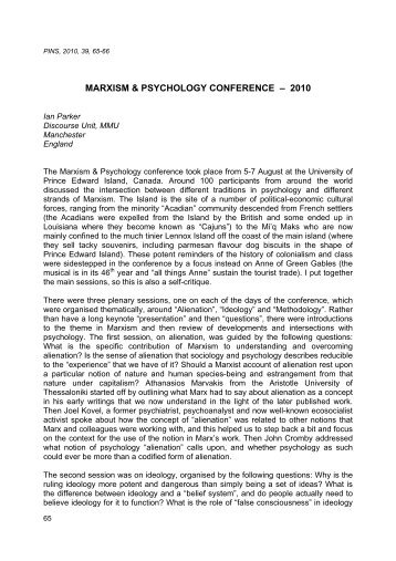 Marxism and Psychology - Conference report - Psychology in Society