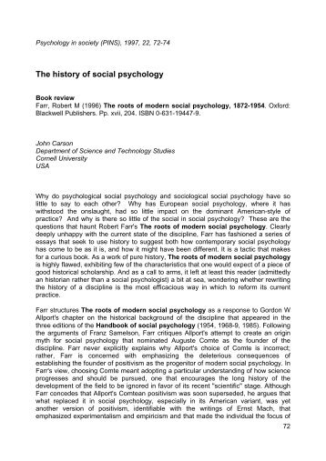 The history of social psychology - Psychology in Society