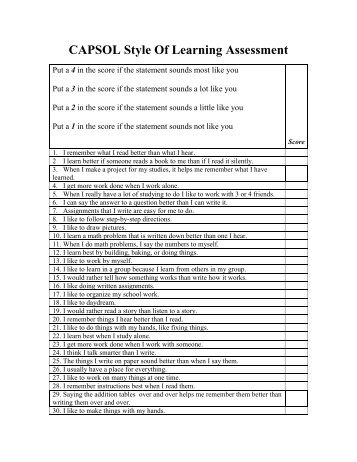 CAPSOL learning styles inventory - Richland School District